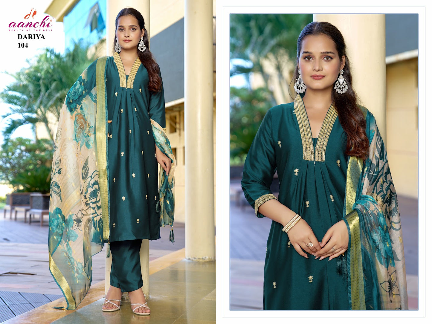 Dariya Aanchi Crystal Silk Readymade Pant Style Suits Wholesaler Ahmedabad