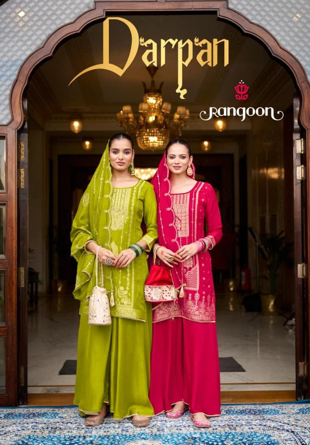 Darpan Rangoon Russian Jacquard Readymade Plazzo Style Suits Wholesaler Ahmedabad