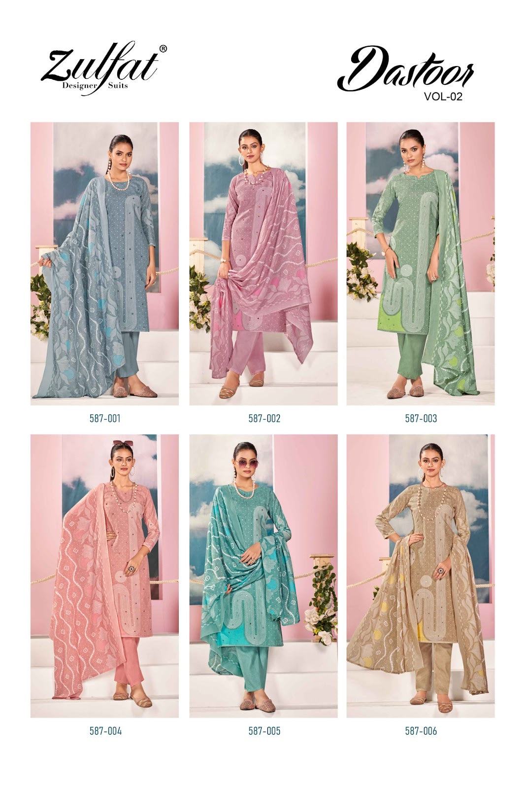 Dastoor Vol 2 Zulfat Designer Cotton Karachi Salwar Suits Wholesale Price