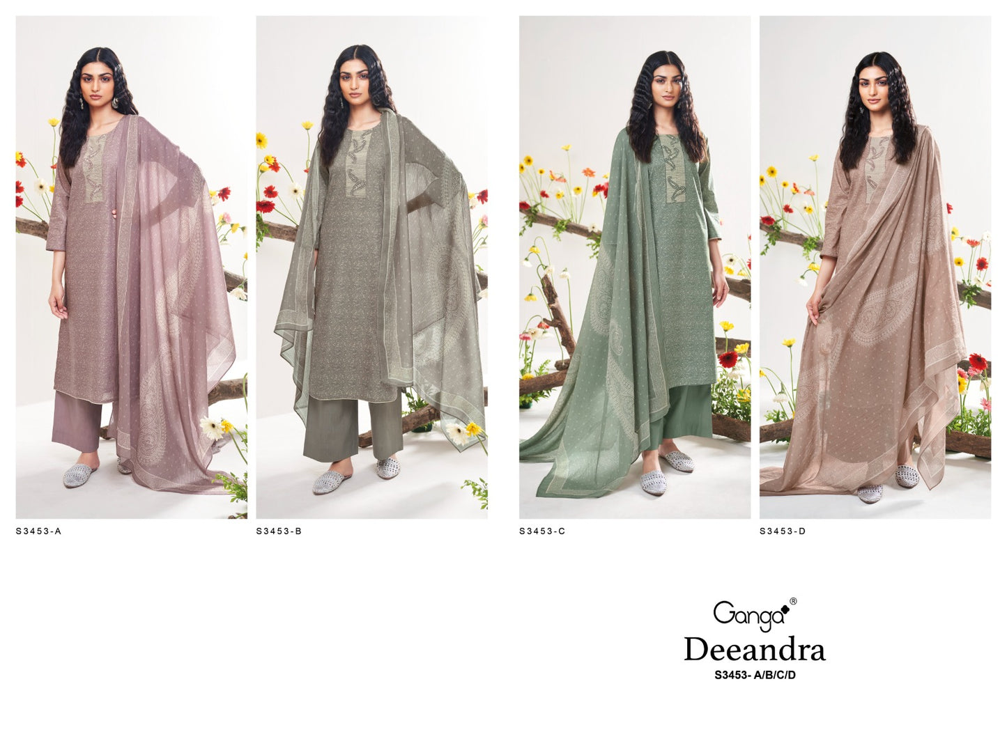 Deeandra 3453 Ganga Premium Cotton Plazzo Style Suits Wholesale
