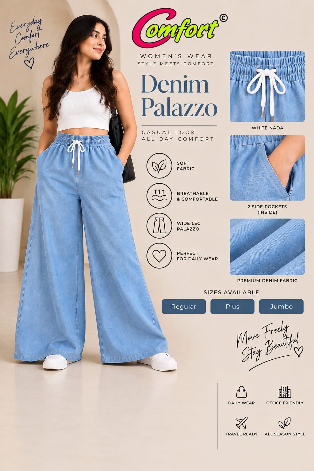 Denim 0710 Comfort Premium Branded Palazzo Exporter Ahmedabad