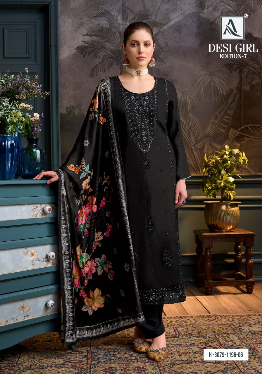 Desi Girl Edition 7 Alok Viscose Muslin Karachi Salwar Suits Wholesale Rate