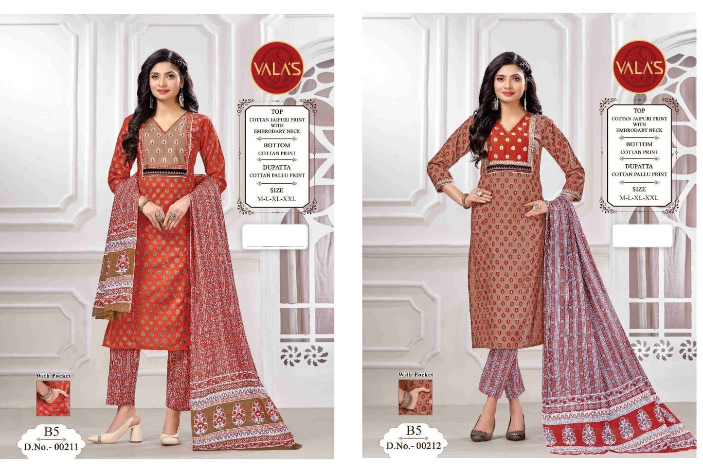 Design-12 Valas Cotton Readymade Pant Style Suits Wholesaler