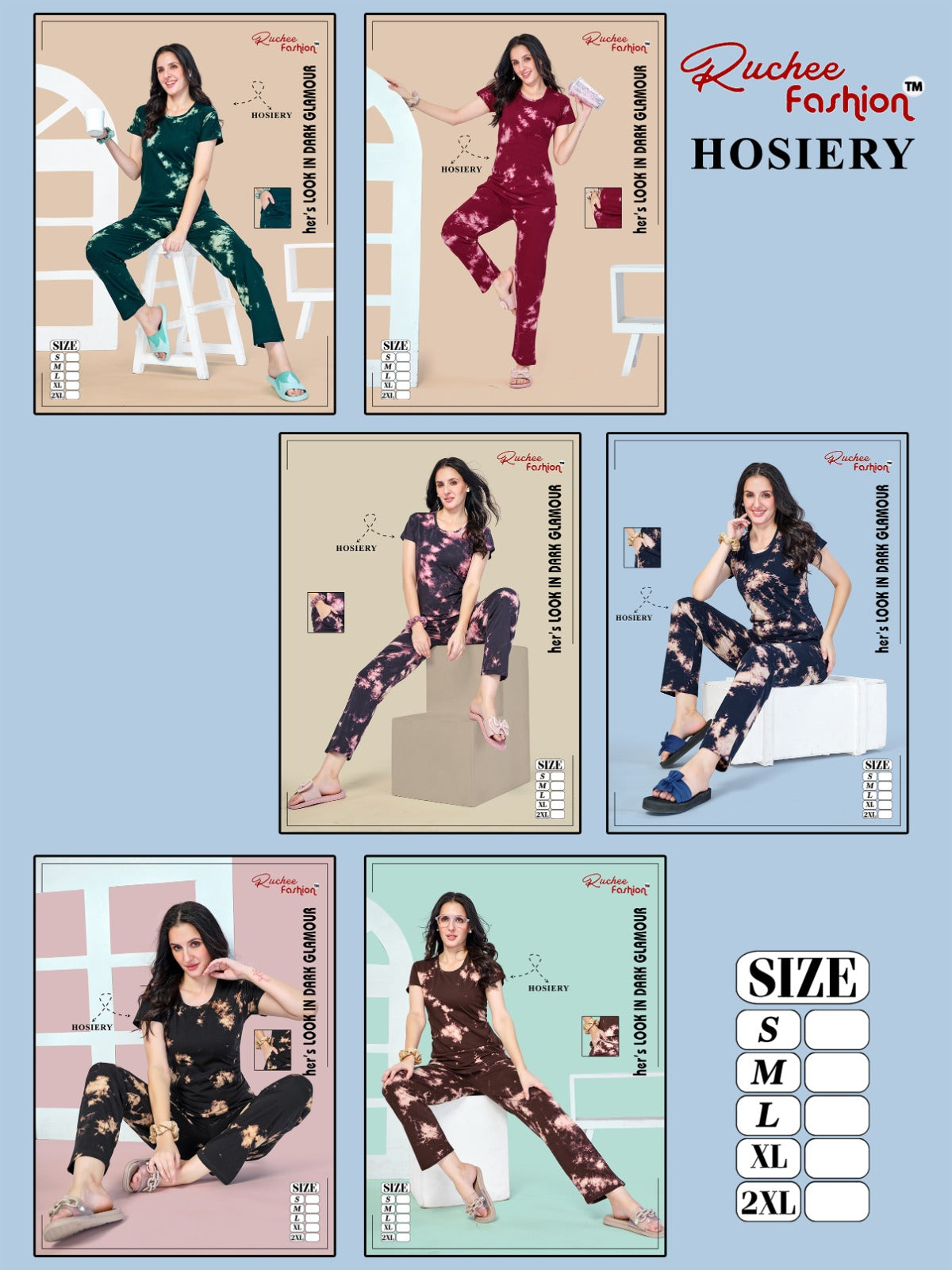 Design0106 Ruchee Fashion Tie Dye Pyjama Night Suits Manufacturer India