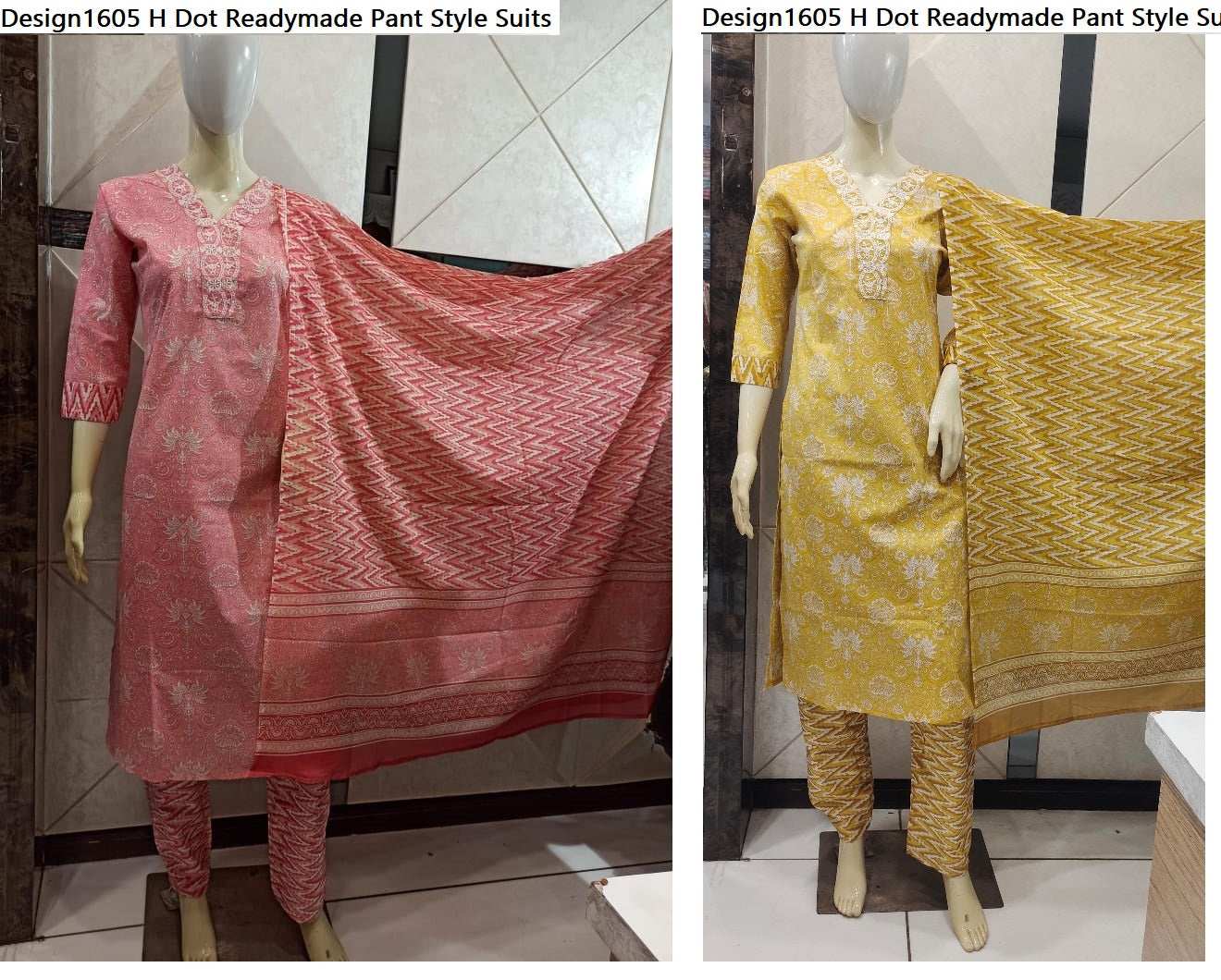 Design1605 H Dot Cotton Cambric Readymade Pant Style Suits Exporter India