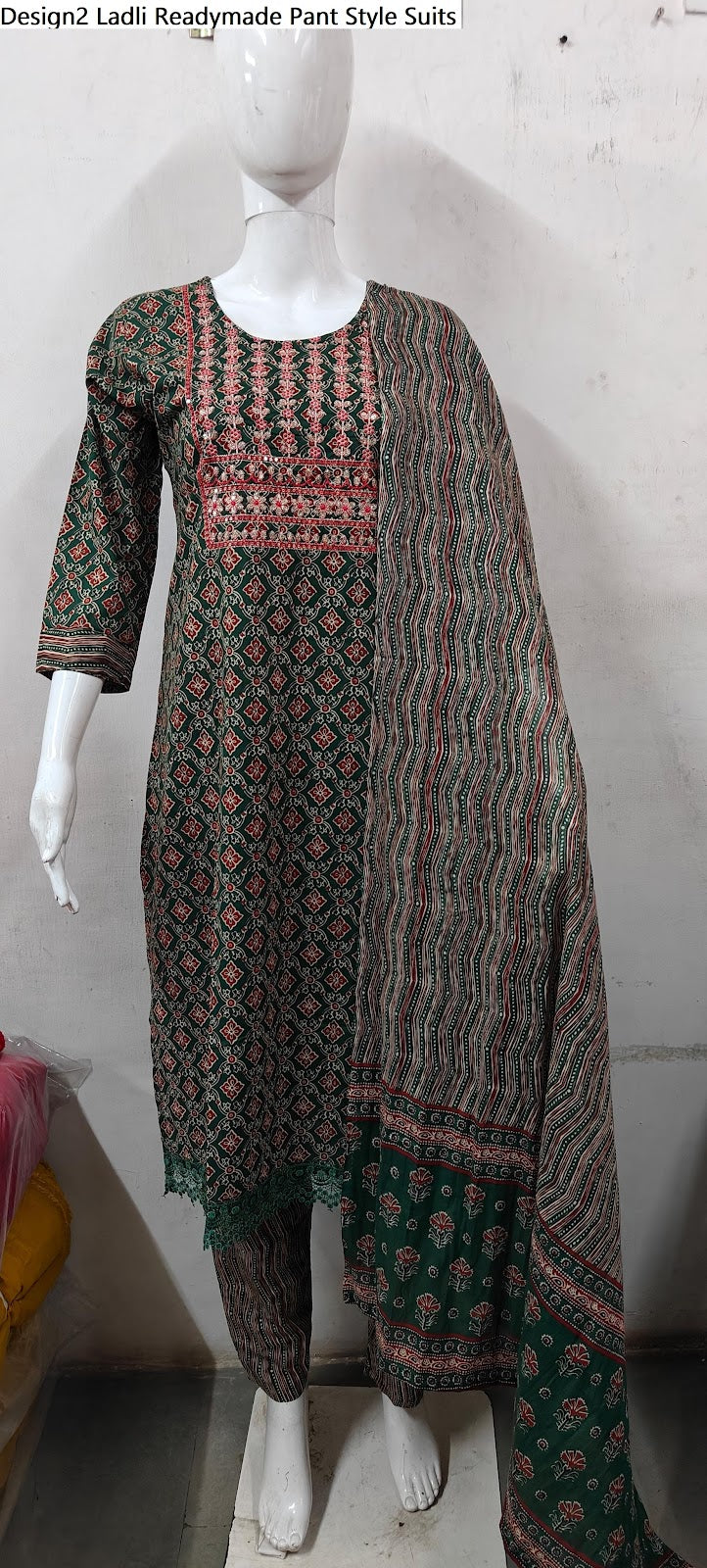 Design2 Ladli Cambric Cotton Readymade Pant Style Suits Wholesale Price