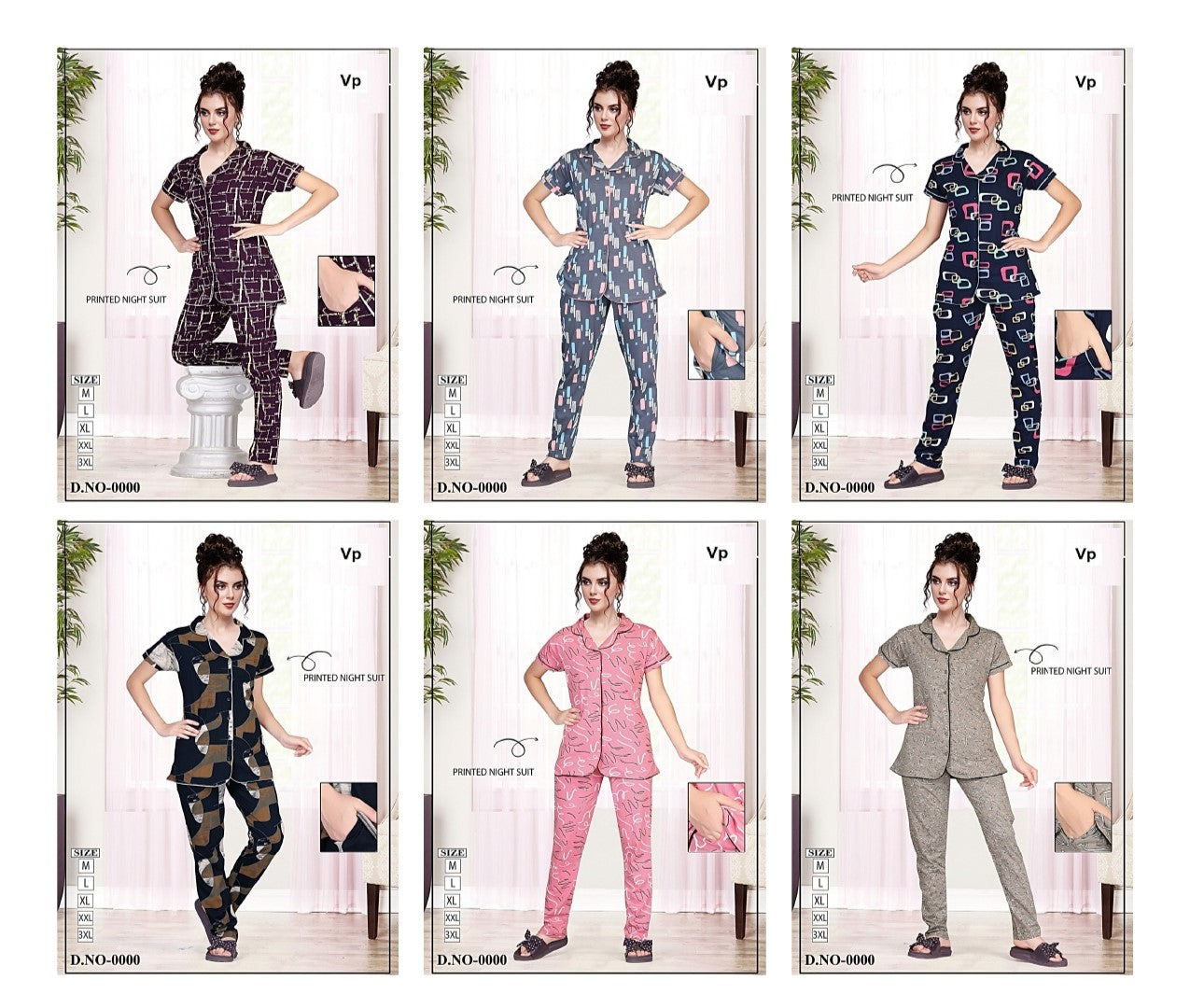 Design 0000 Chart 2 Vp Biowash Collar Night Suits Wholesale