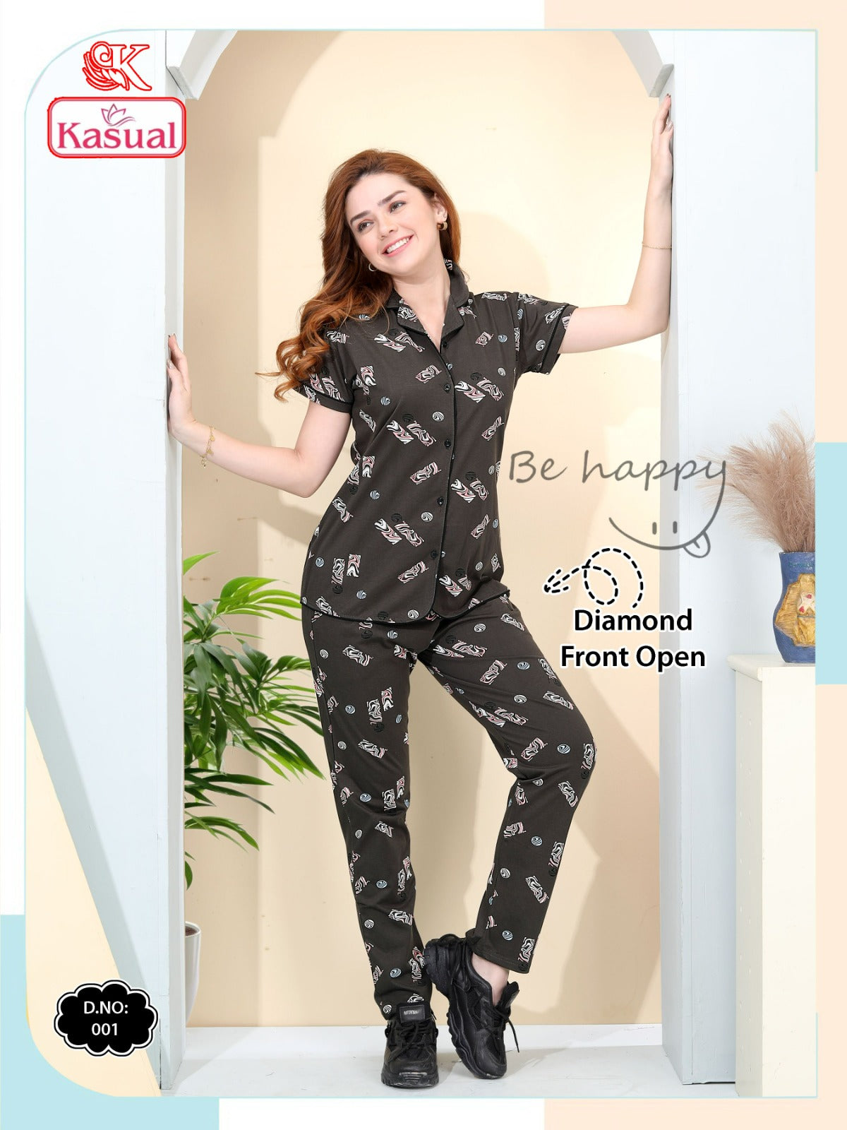 Design 001-006 Kasual Hosiery Sinker Collar Night Suits Wholesaler Gujarat