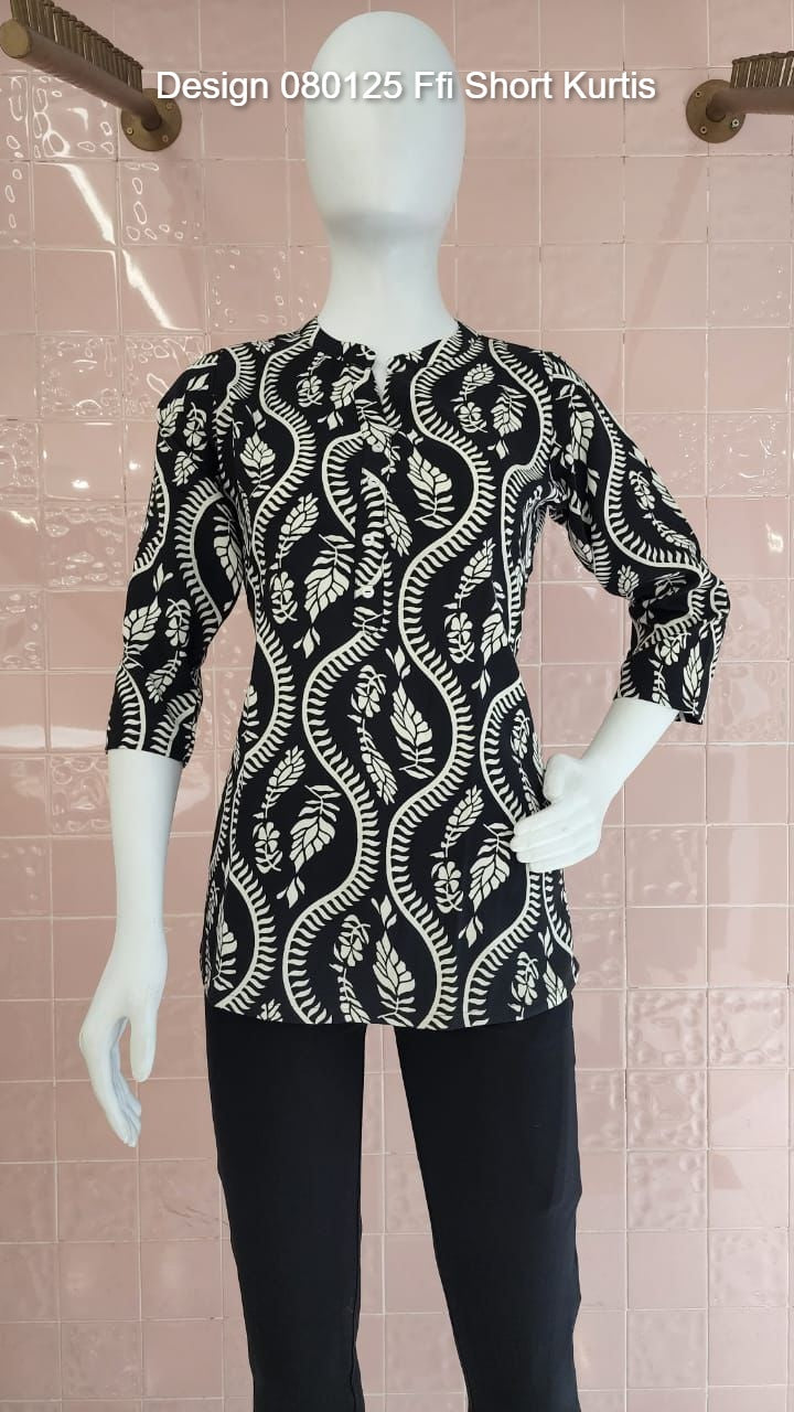 Design 080125 Ffi Rayon Short Kurtis Wholesaler Ahmedabad
