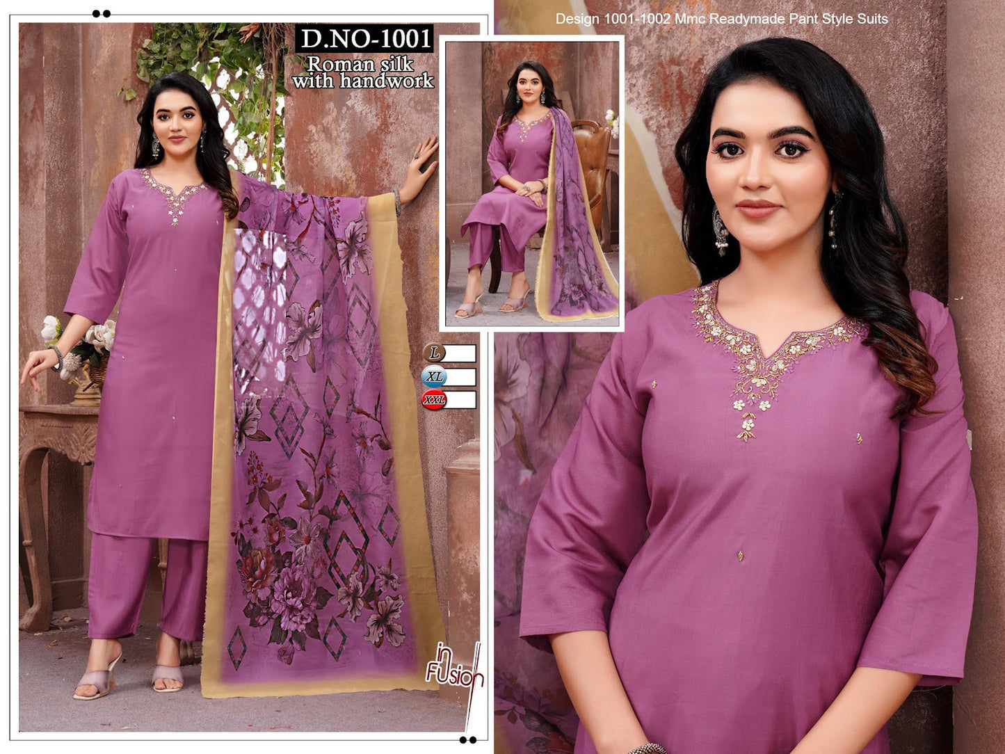 Design 1001-1002 Mmc Roman Silk Readymade Pant Style Suits Supplier Ahmedabad