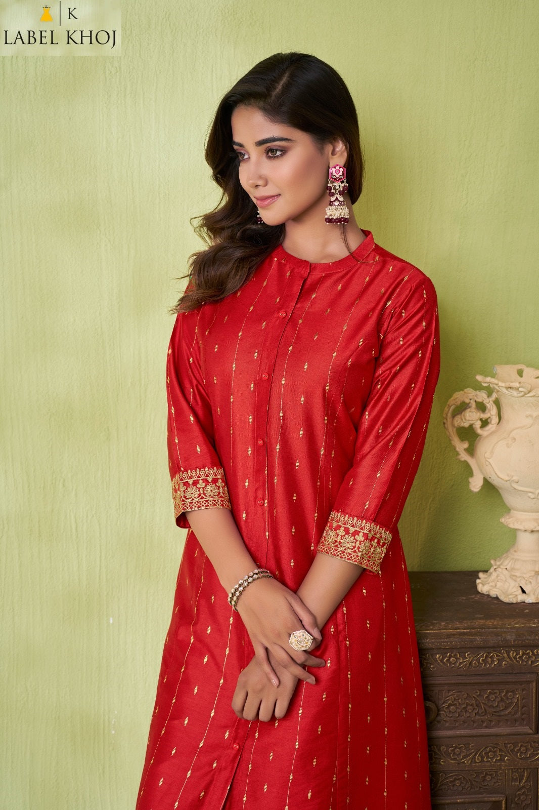 Design 10016 B Label Khoj Cotton Slub Kurti Plazzo Set Supplier Gujarat