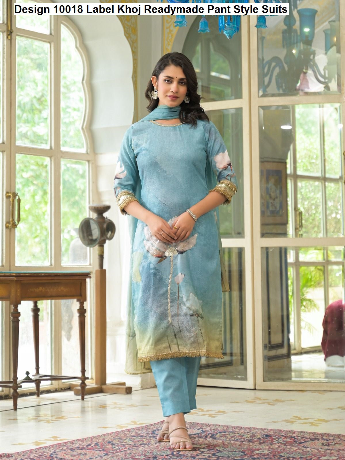 Design 10018 Label Khoj Linen Readymade Pant Style Suits Exporter Gujarat