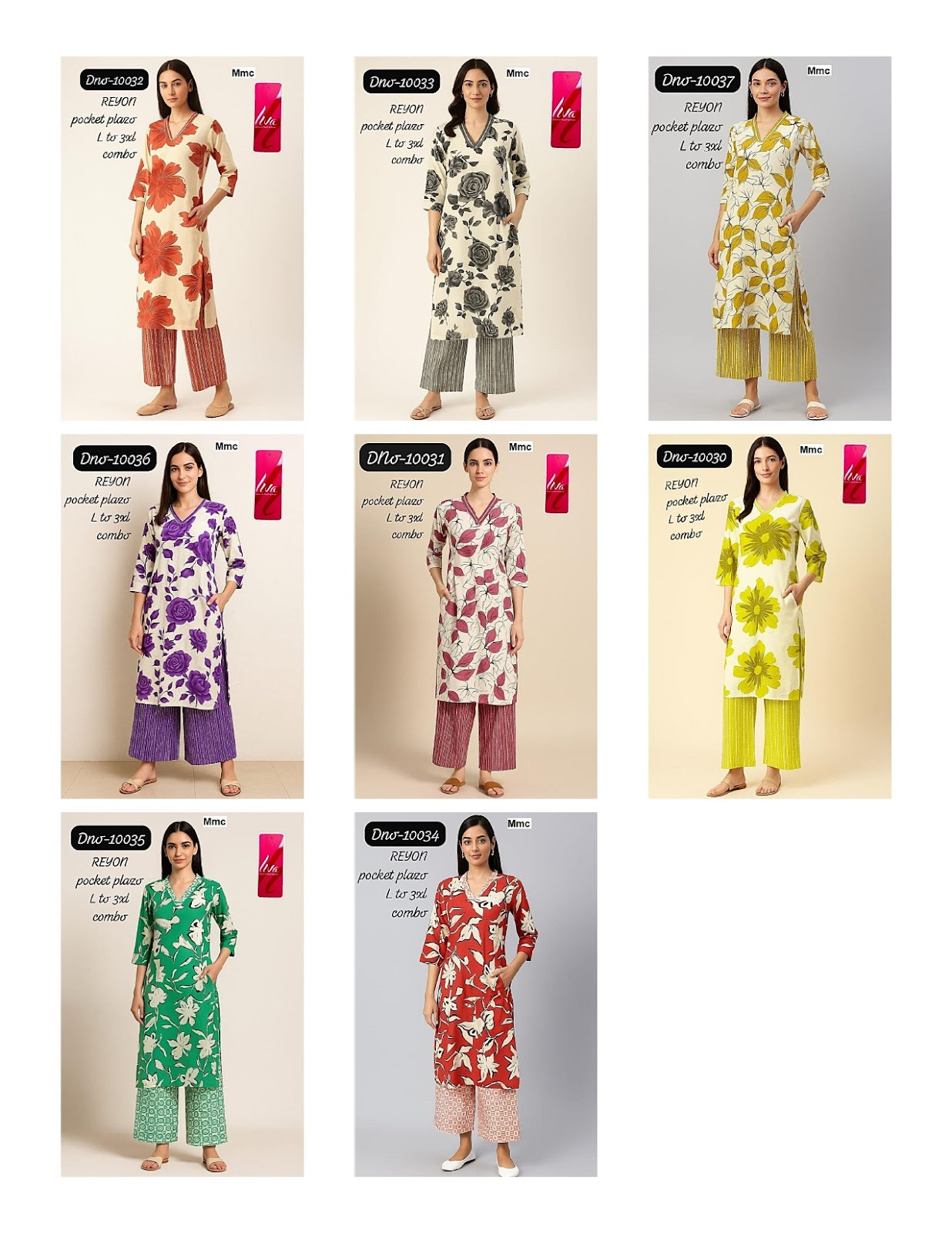Design 10030-10037 Mmc Reyon Kurti Plazzo Set Supplier Gujarat
