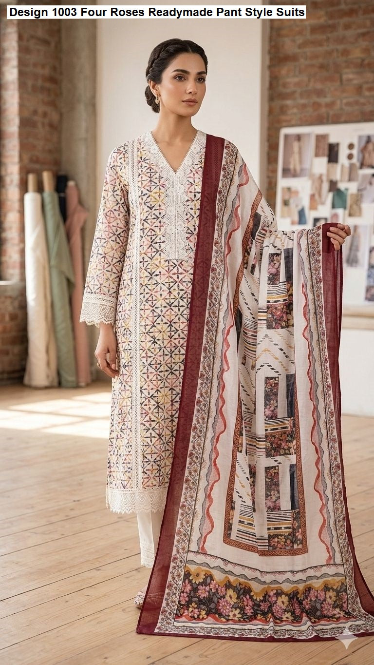 Design 1003 Four Roses Cotton Readymade Pant Style Suits Manufacturer Ahmedabad