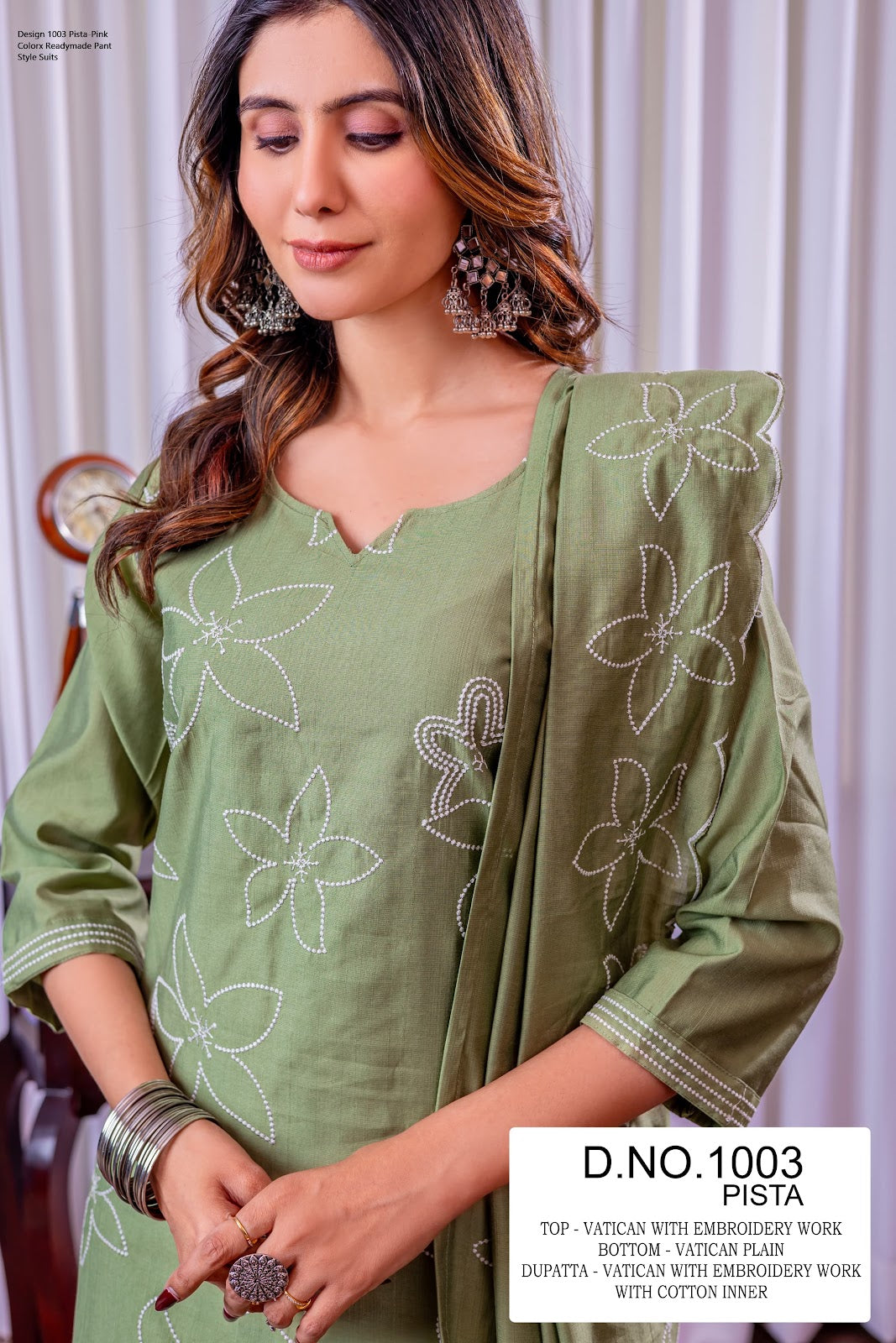 Design 1003 Pista-Pink Colorx Readymade Pant Style Suits Wholesaler Ahmedabad