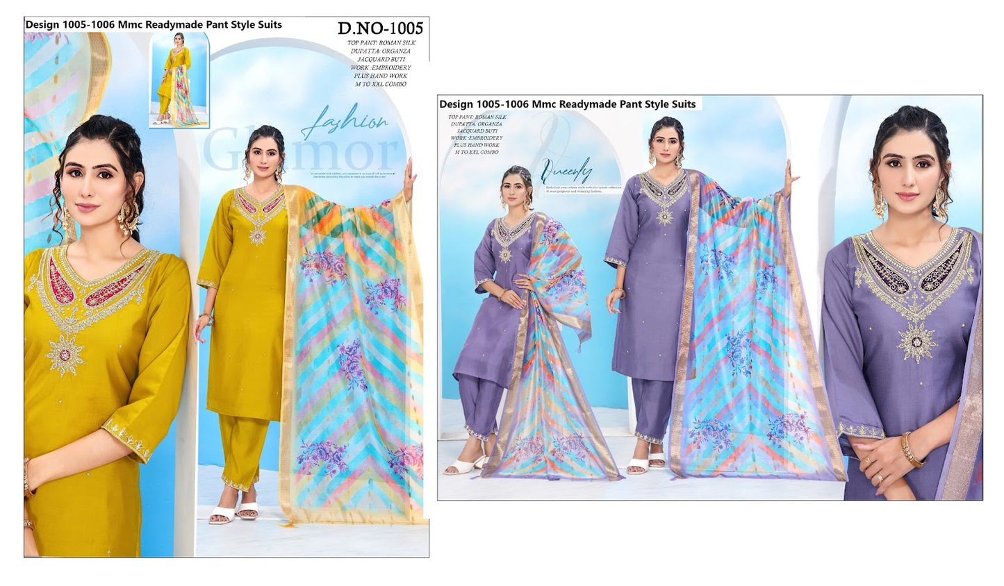 Design 1005-1006 Mmc Roman Silk Readymade Pant Style Suits Manufacturer Gujarat