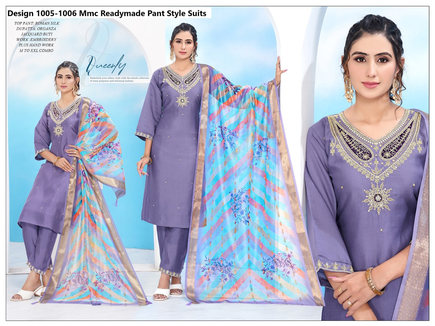 Design 1005-1006 Mmc Roman Silk Readymade Pant Style Suits Manufacturer Gujarat
