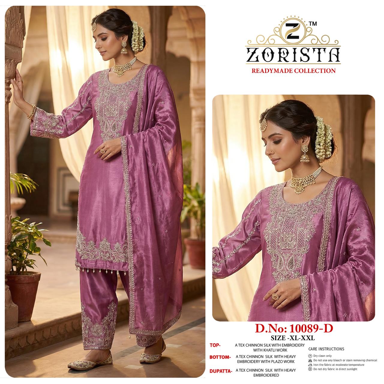 Design 10089 Zorista Chinnon Silk Pakistani Readymade Suits Supplier