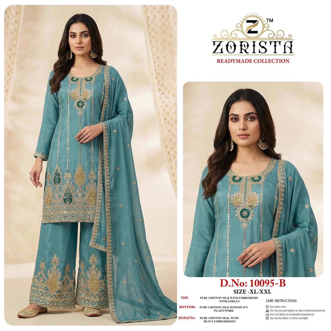 Design 10095 Zorista Chinnon Silk Pakistani Readymade Suits Wholesale Price