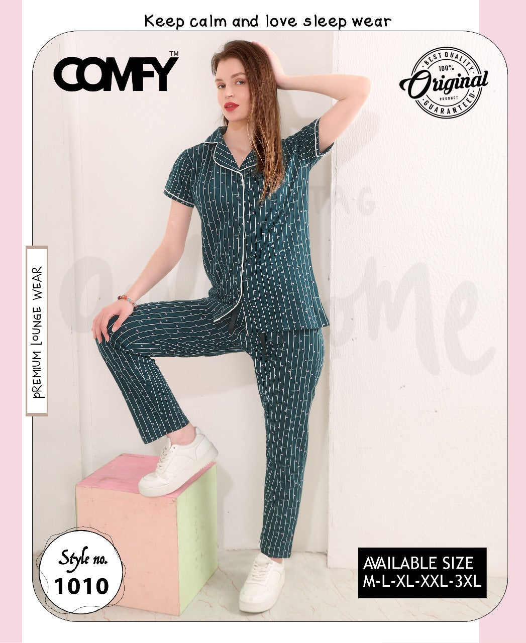 Design 1010 Comfy Cotton Collar Night Suits Supplier Ahmedabad