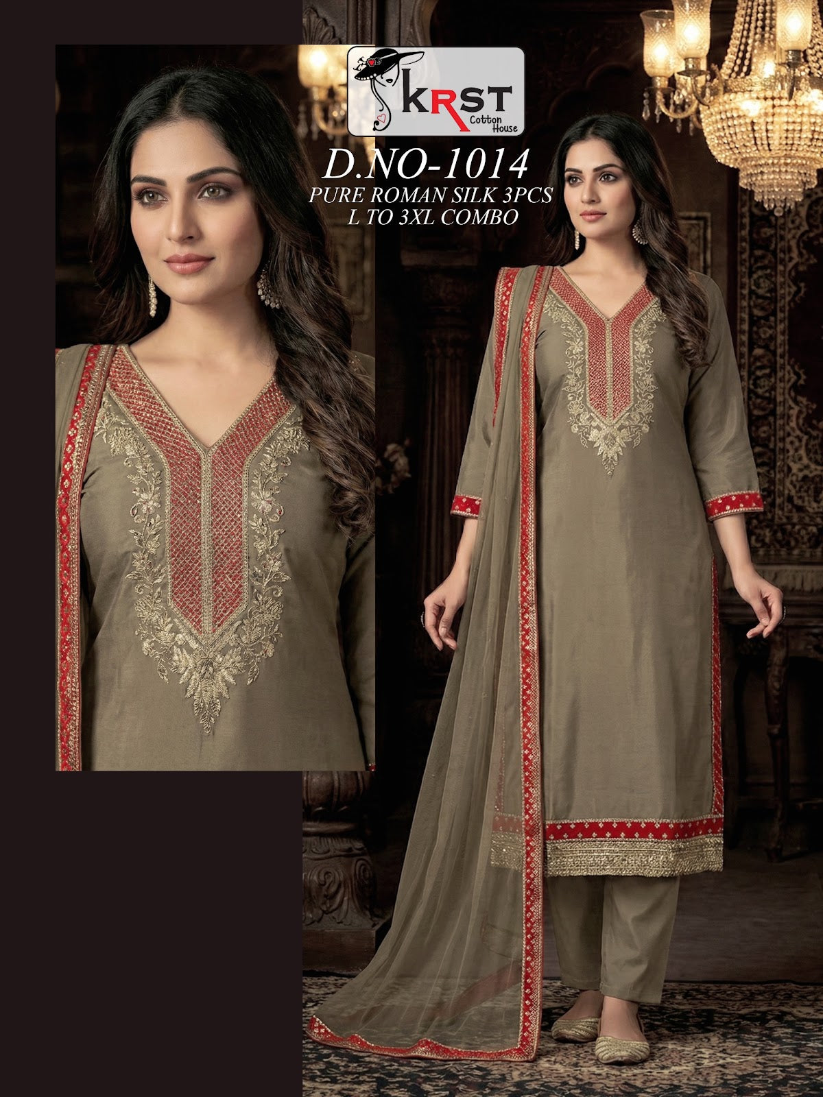 Design 1014 Krst Roman Silk Readymade Pant Style Suits Wholesaler Gujarat