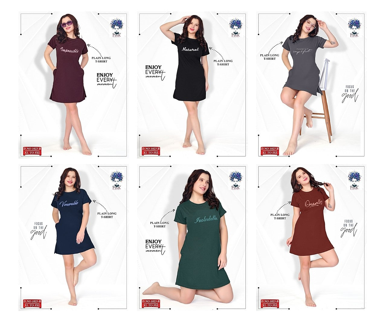Design 1023 Pink Hosiery Cotton Women Long Tshirt Manufacturer