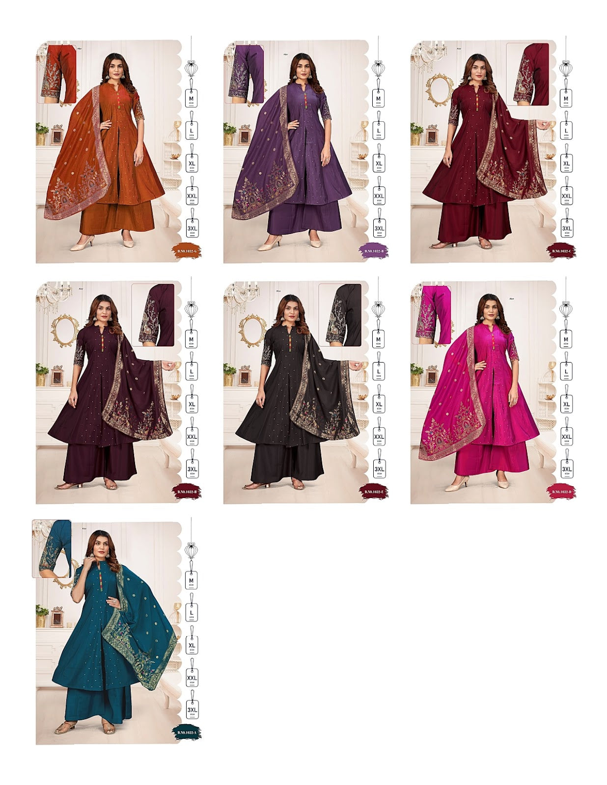 Design 1032 Aksr Roman Silk Readymade Plazzo Style Suits Wholesale Price