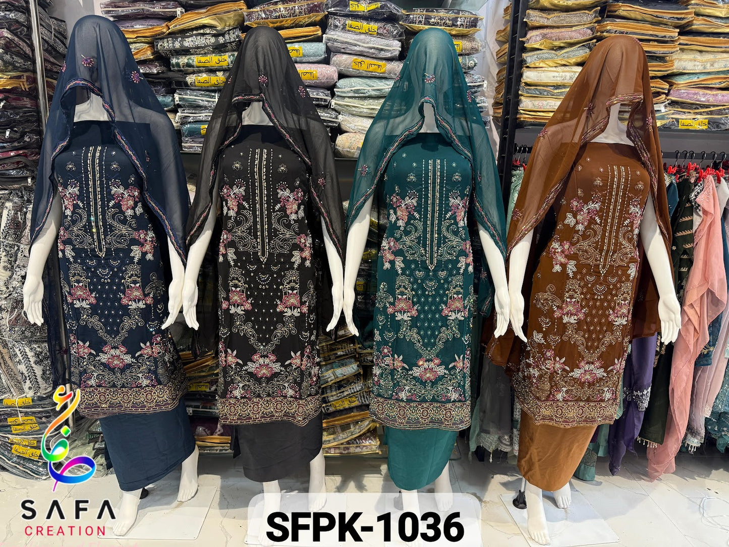 Design 1036 Safa Creation Georgette Semi Stitched Suits Wholesale Price