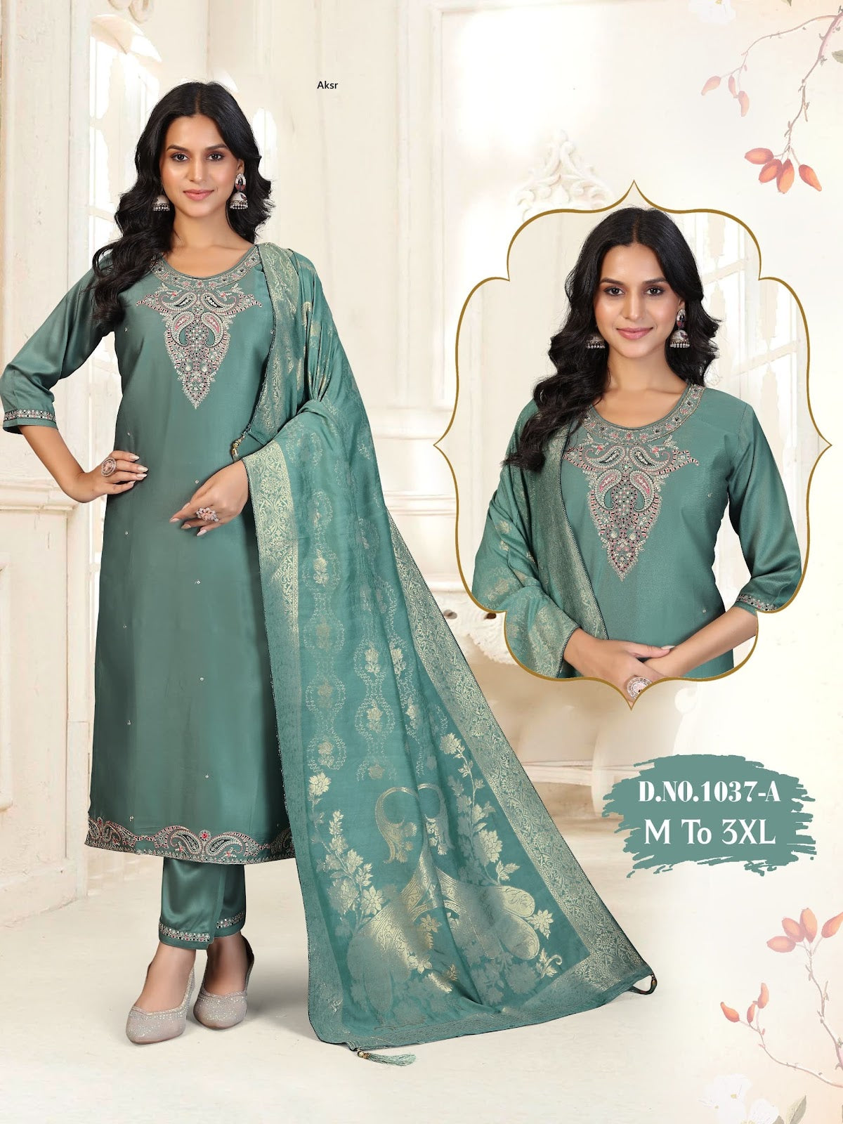 Design 1037-1038 Aksr Gaji Silk Readymade Pant Style Suits Wholesaler India