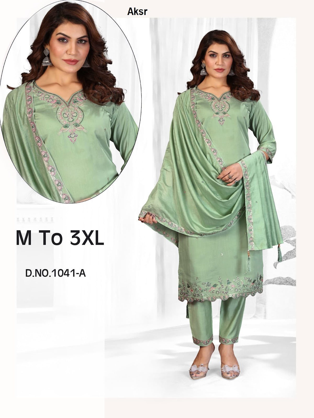 Design 1041 Aksr Roman Silk Readymade Pant Style Suits Supplier Gujarat