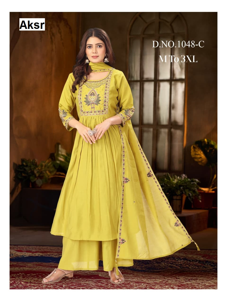 Design 1048 Aksr Roman Silk Readymade Plazzo Style Suits Wholesale Price