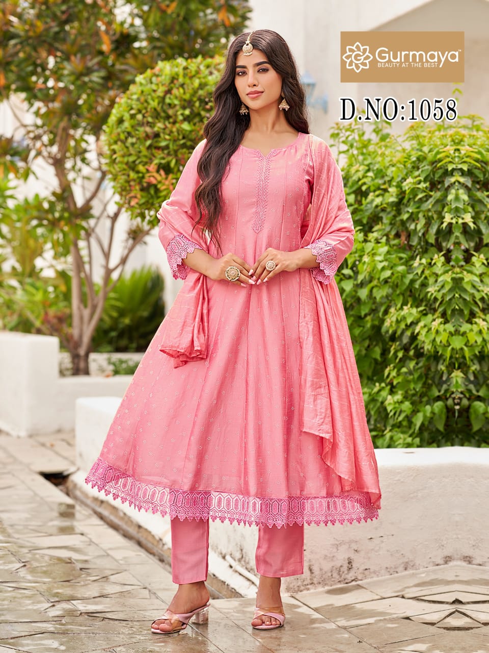 Design 1058-1059 Gurmaya Aanchi Vichitra Silk Readymade Anarkali Suits Wholesaler Ahmedabad