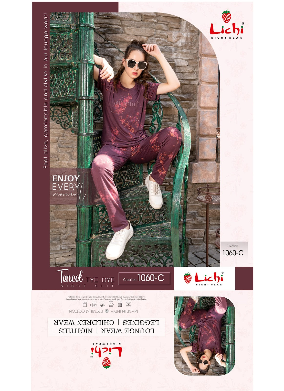 Design 1060 Lichi Tie Dye Pyjama Night Suits Exporter