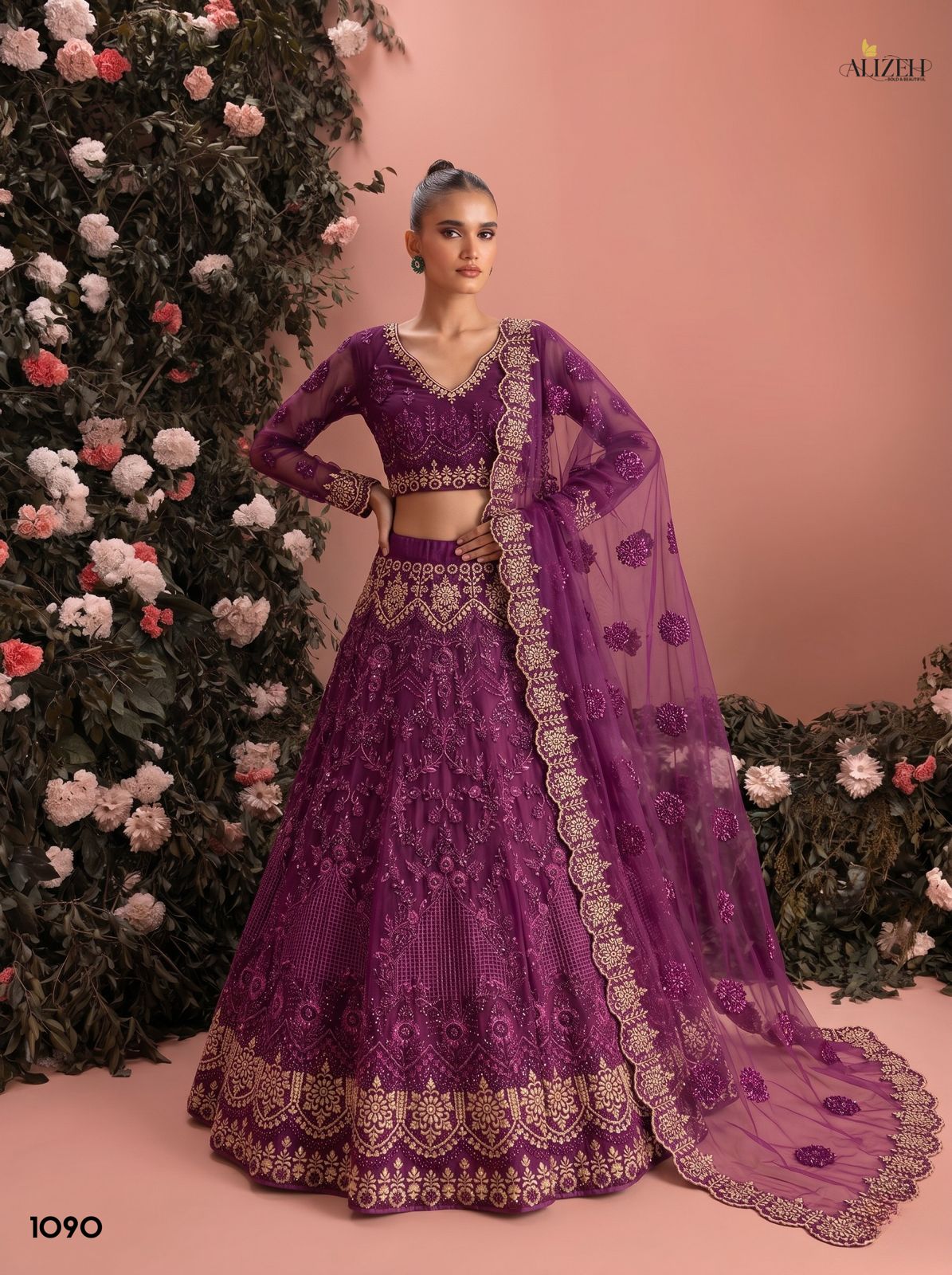 Design 1085-1090 Alizeh Butterfly Net Lehenga Choli Supplier