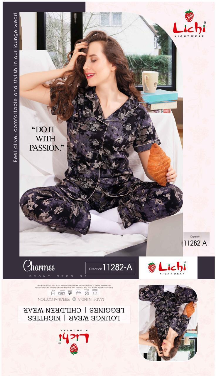 Design 11282 Lichi Hosiery Collar Night Suits Supplier Gujarat