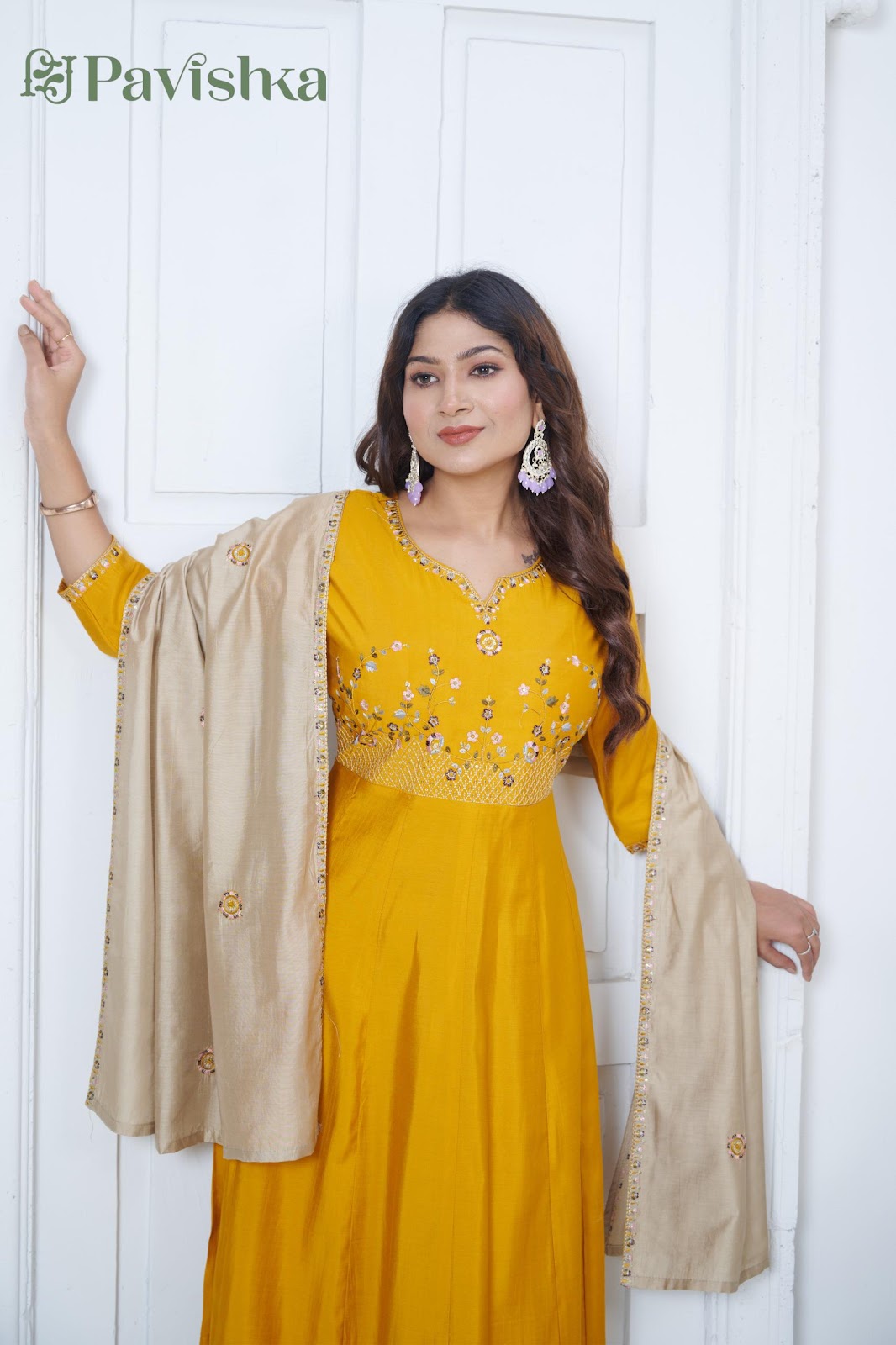 Design 1208 Pavishka Viscose Silk Readymade Anarkali Suits Supplier Gujarat