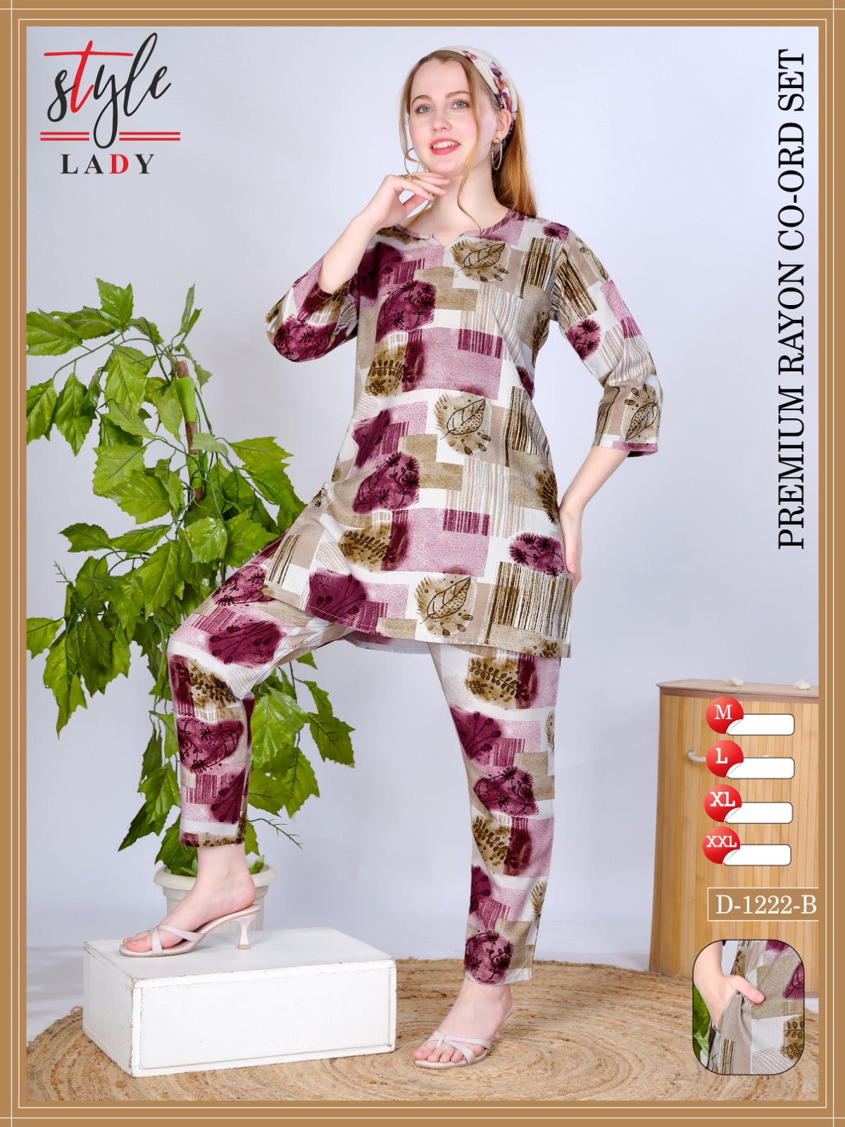 Design 1222 B Ladys Rayon Co Ord Set Wholesaler India