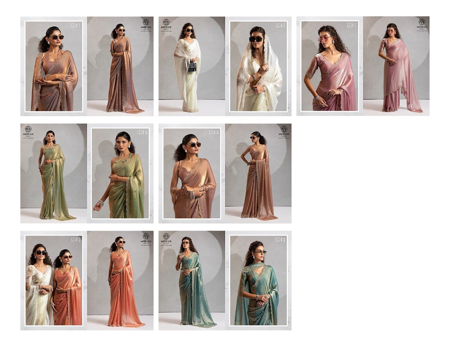 Design 1224A To 1224G Mehak Satin Silk Sarees Supplier India