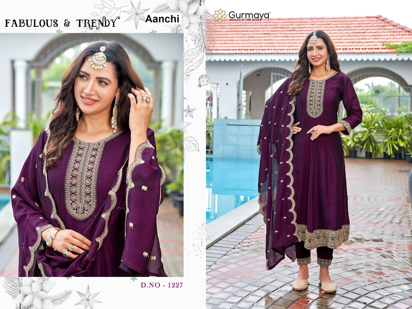 Design 1227-1228-1230 Gurmaya Aanchi Vichitra Silk Readymade Anarkali Suits Manufacturer