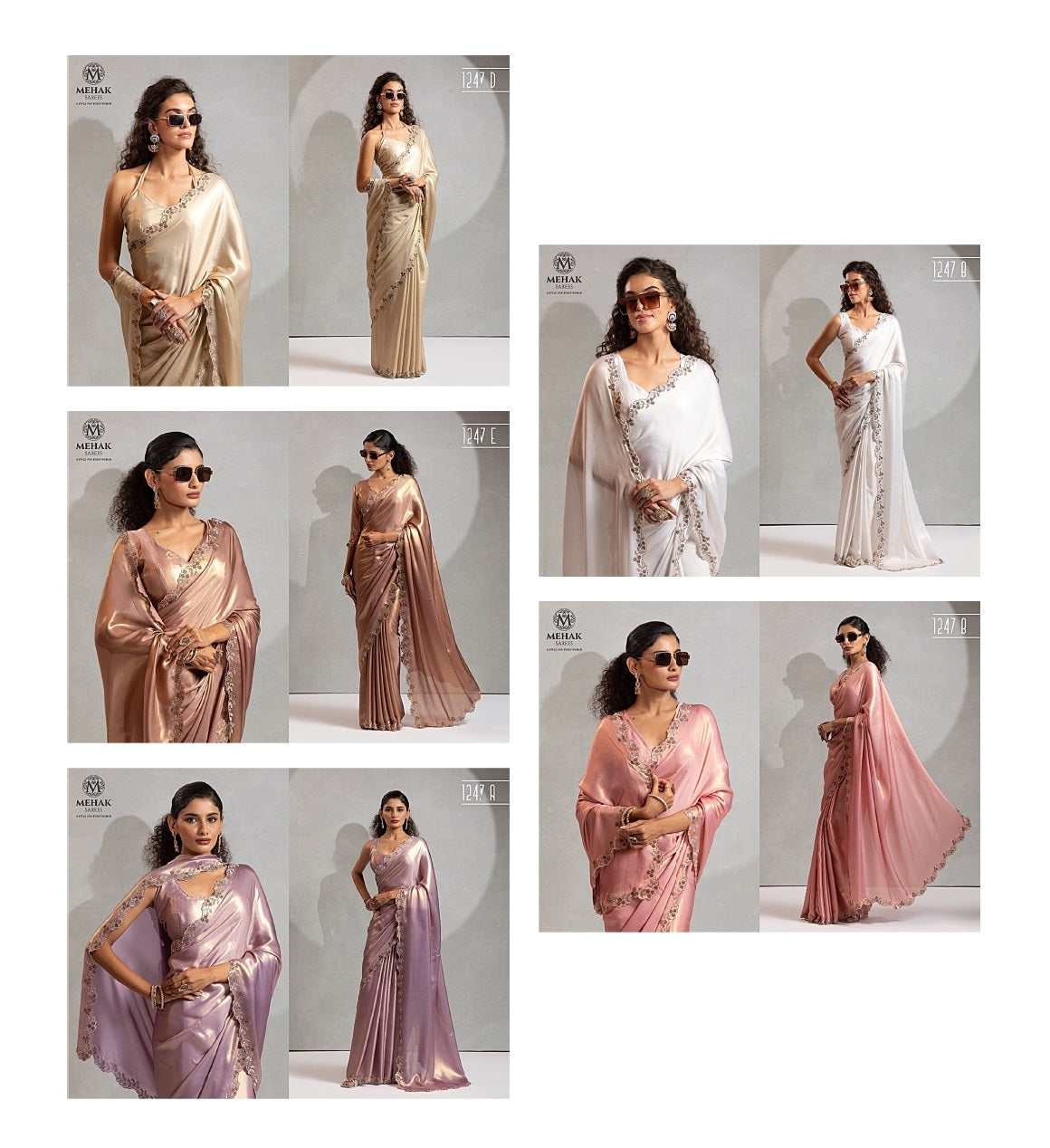 Design 1247A To 1247E Mehak Georgette Sarees Manufacturer Ahmedabad