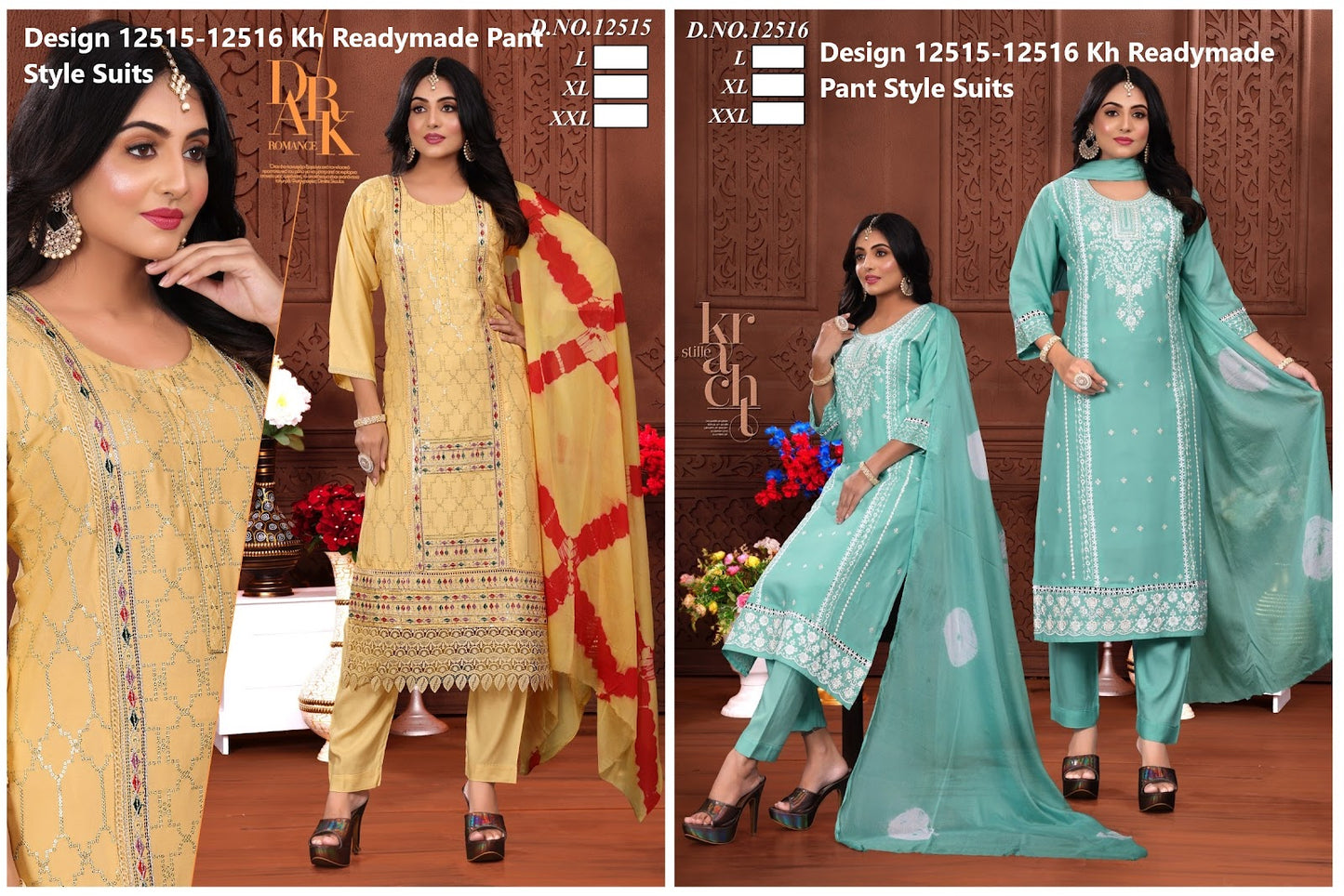 Design 12515-12516 Kh Reyon Readymade Pant Style Suits Manufacturer