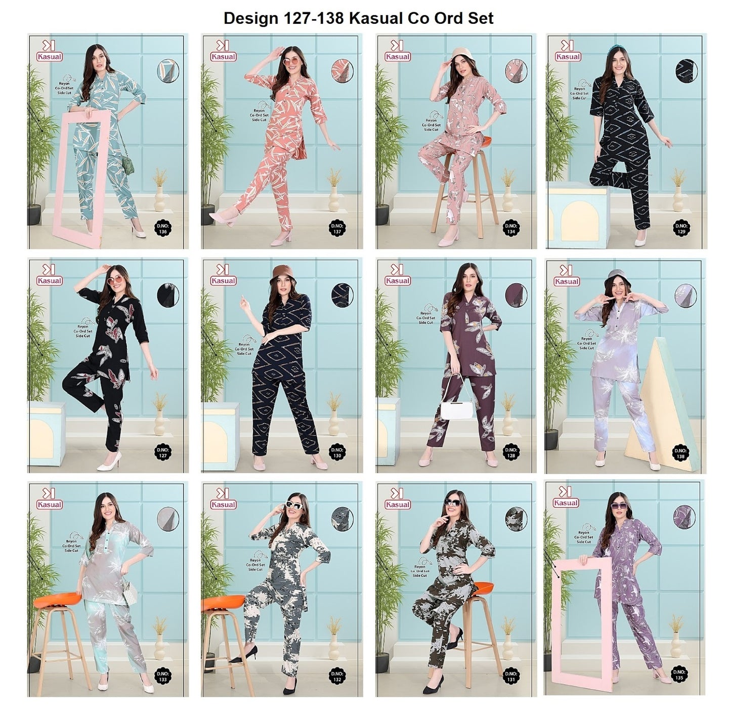 Design 127-138 Kasual Rayon Co Ord Set Wholesale Rate