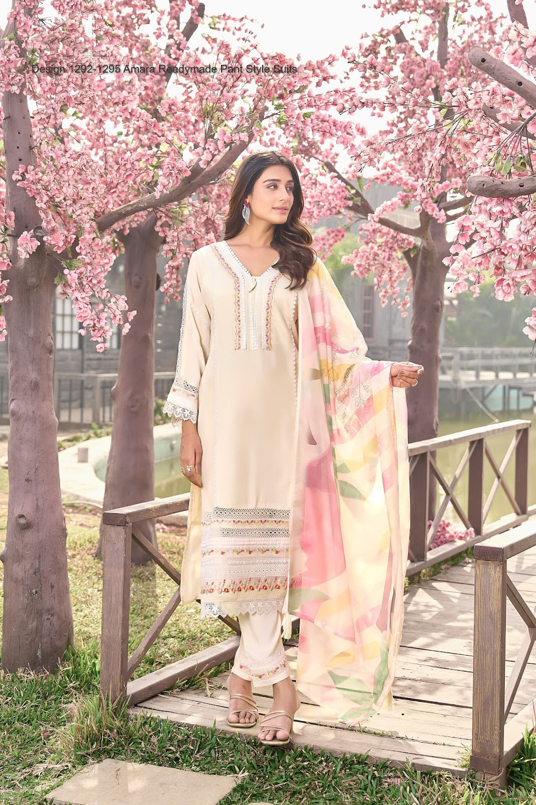 Design 1292 1295 Amara Muslin Readymade Pant Style Suits Supplier India