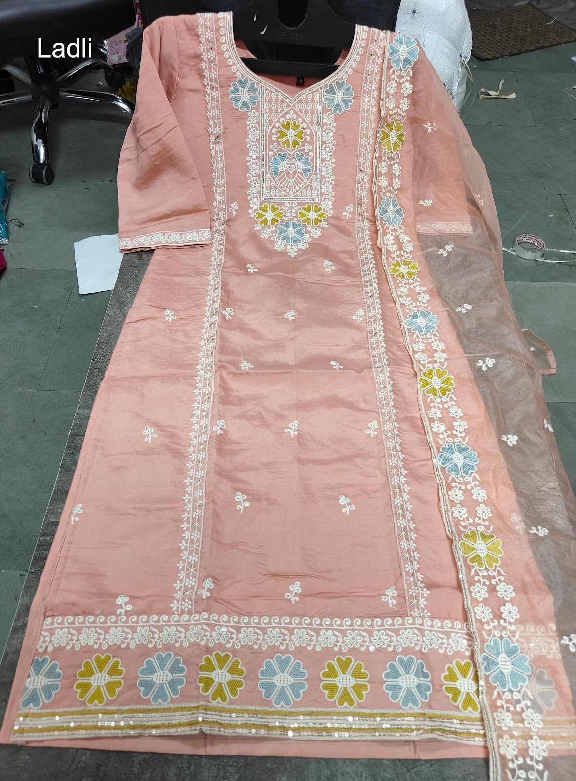 Design 130325 Ladli Roman Silk Readymade Pant Style Suits Wholesale Price