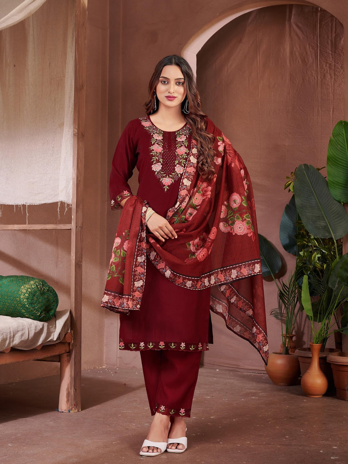 Design 131124 Mittoo Roman Silk Readymade Pant Style Suits Manufacturer Ahmedabad