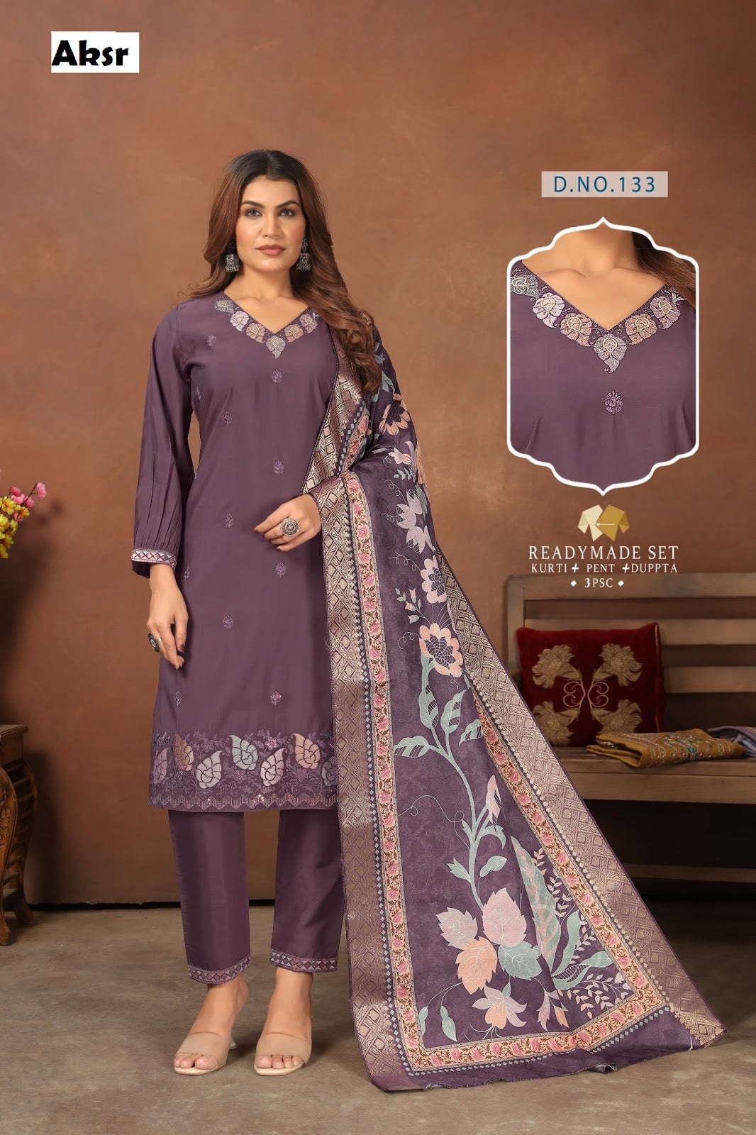 Design 132-133 Aksr Vatican Readymade Pant Style Suits Manufacturer India