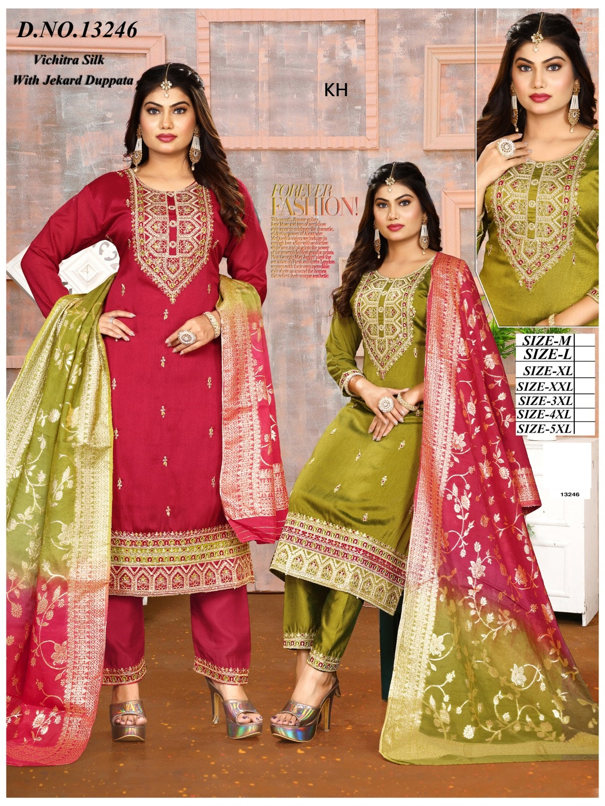 Design 13246 Kh Vichitra Silk Readymade Pant Style Suits Exporter Gujarat