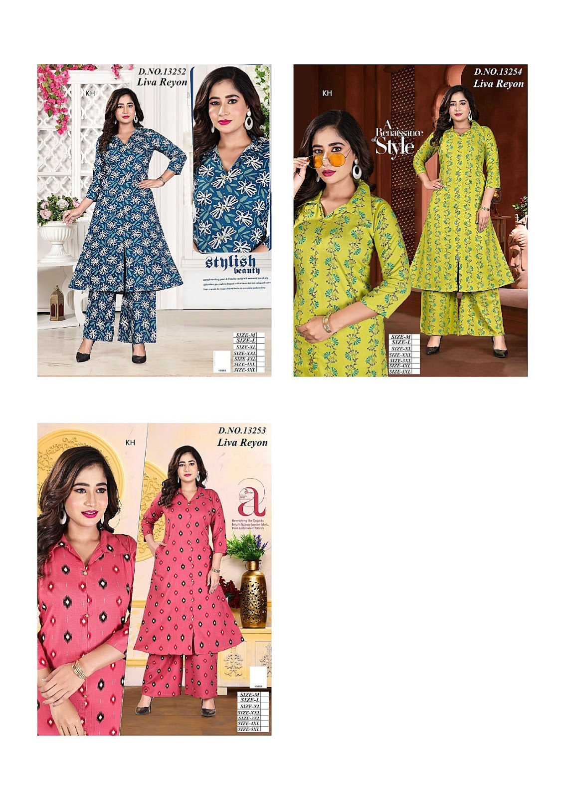 Design 13252-13254 Kh Liva Rayon Kurti Plazzo Set Wholesale