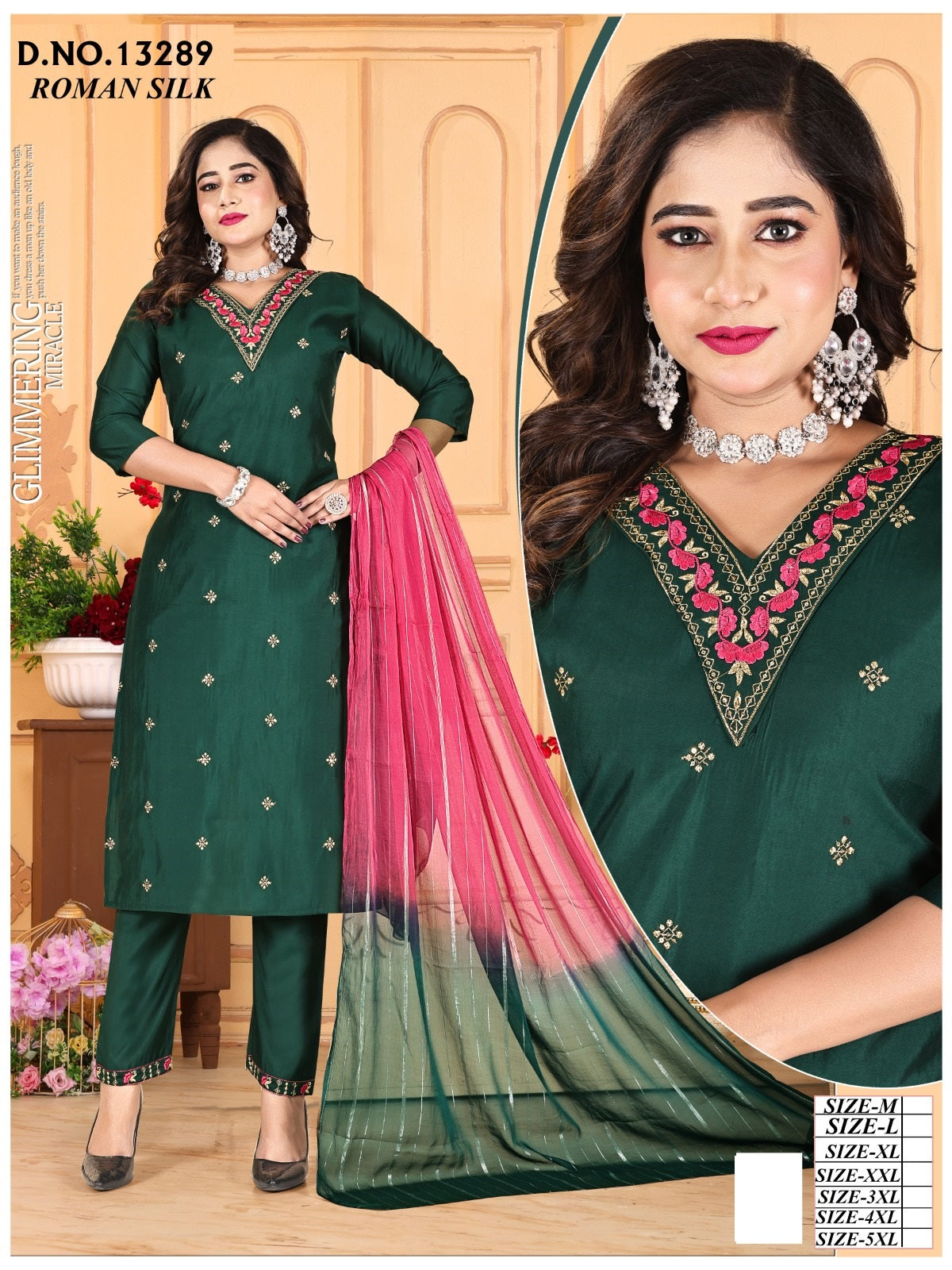 Design 13286-13289 Kh Roman Silk Readymade Pant Style Suits Wholesale Price