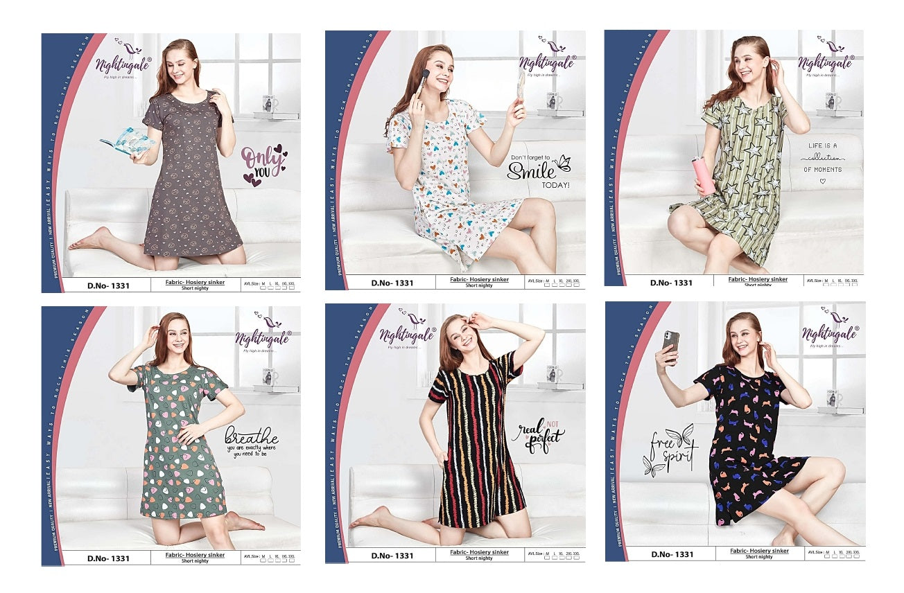Design 1331 Nightingale Hosiery Short Night Gown Supplier Ahmedabad